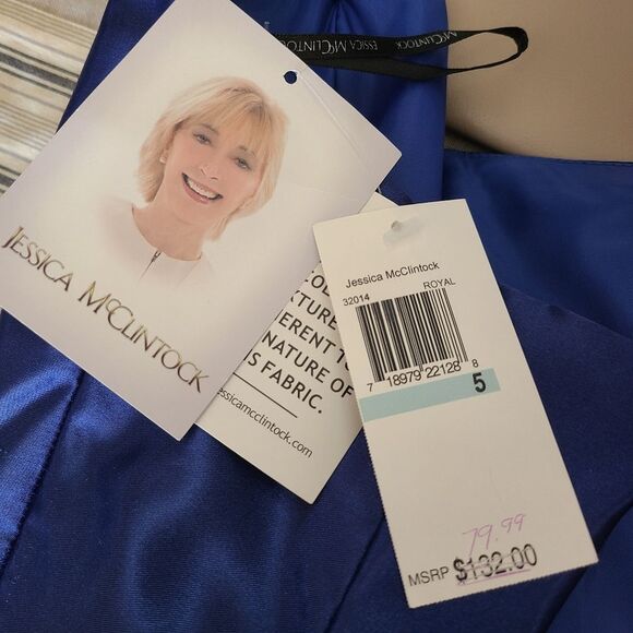 Jessica McClintock for Gunne Sax Blue Satin Bubble Dress Size 5 - Picture 7 of 8